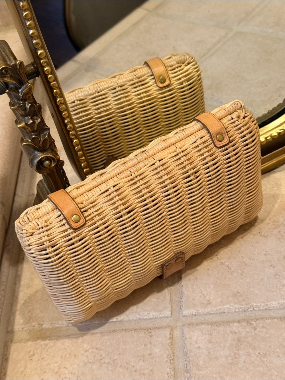 J Crew Woven Raffia Clutch with Leather Trim - Tan - Picture 5 of 6